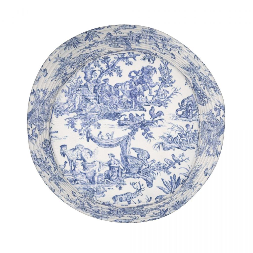 Navy Blue Toile De Jouy Bucket Hat Women Unisex Unisex Fashion French Countryside Floral Summer Fisherman Cap