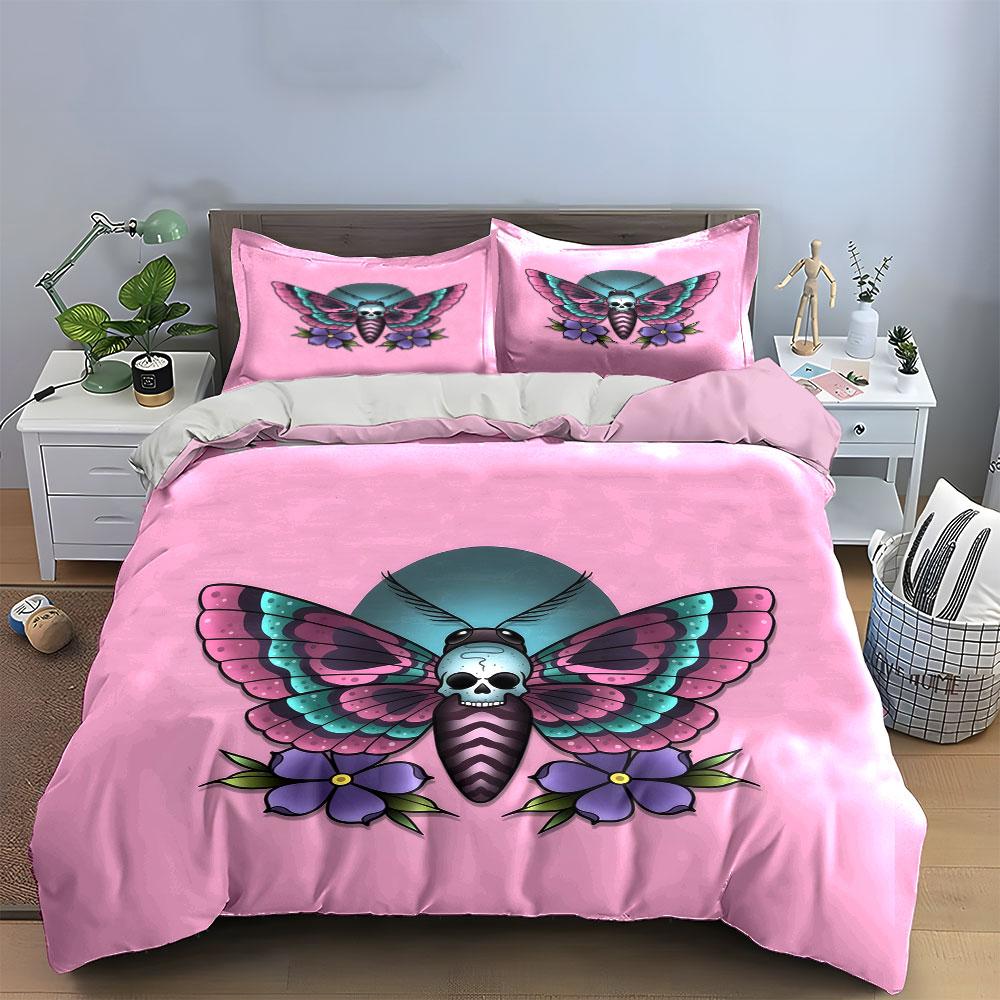 Butterfly Skull Art Decor Soft Comfortable Duvet Cover Bedding Set Included 1*Duvet Cover & 2*Pillowcases, Gift