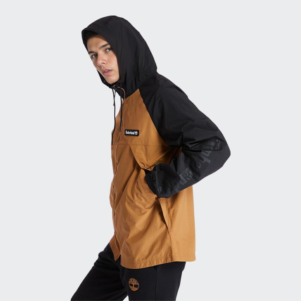 Timberland Logo Printed Casual Color Block Hooded Jacket Men Jackets Black Yellow A2BV4-P56