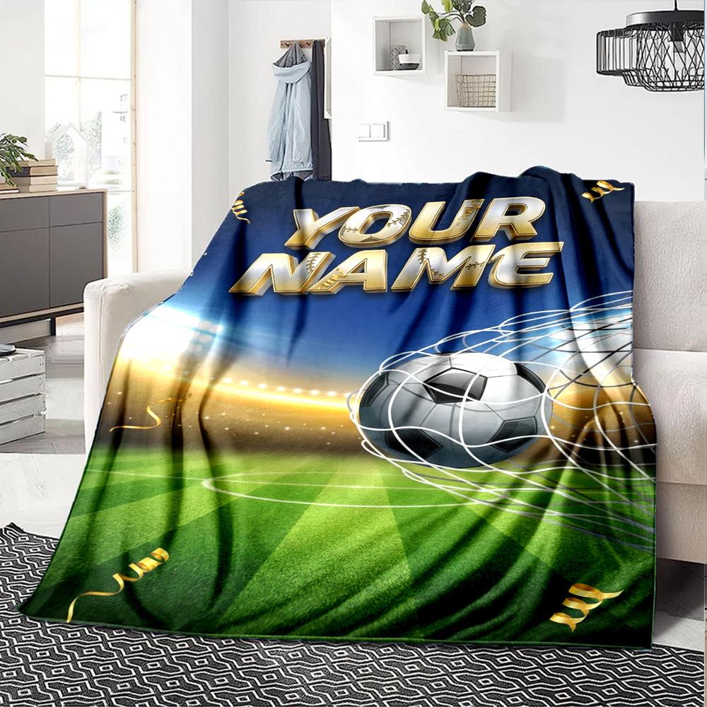 Name Custom Soccer Print Flannel Blanket High Quality Warm Comfortable Cover for All Seasons Perfect for Gifts Home Decor