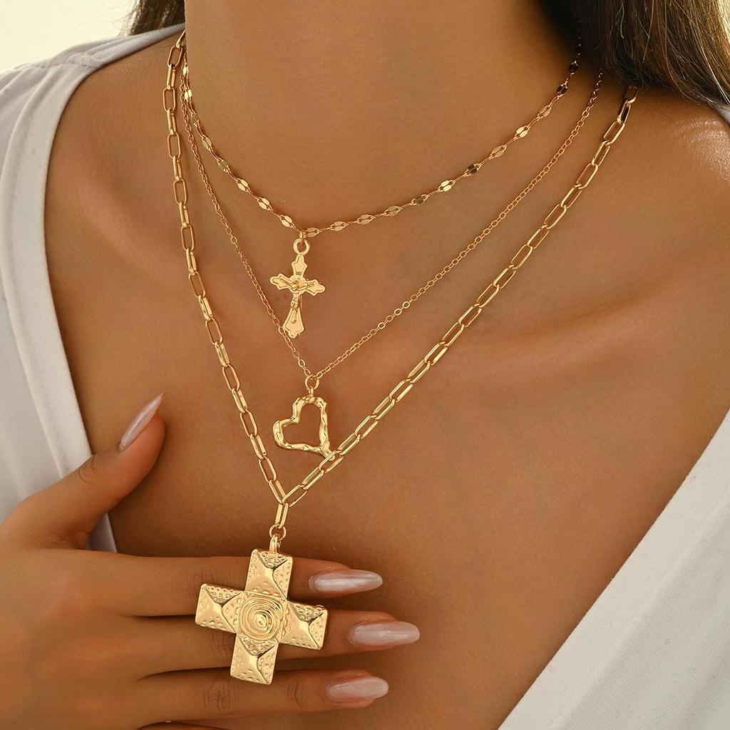 Elegante Damen-Kreuzkette aus Legierung mit übertriebenem Pulloverketten-Design