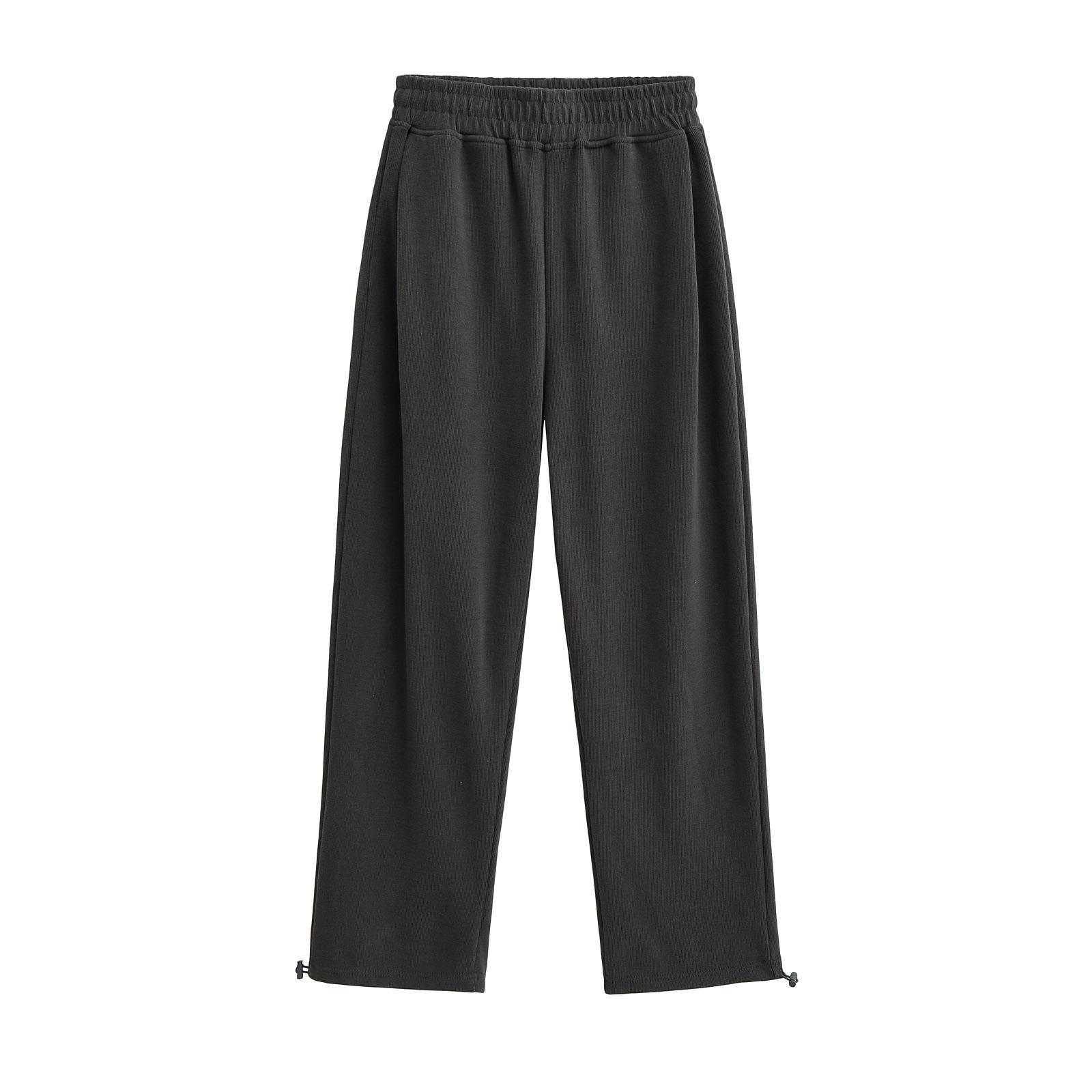 

2025 Утягивающие Джоггеры С Завышенной Талией Свободного Кроя: Универсальные спортивные брюки прямого кроя с двусторонней отделкой Medium темно-серого