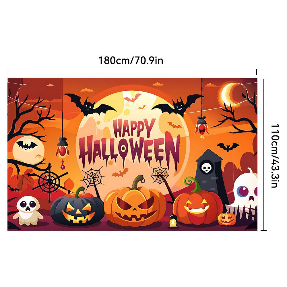 1pc Happy Halloween Party Backdrop Night Moon Castle Ghost Pumpkin Colorful for Halloween Party Living Room Decorarion Washable