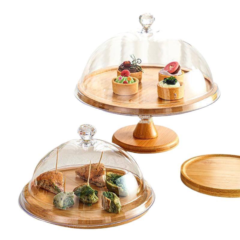 Round Dessert Tray with Transparent Lid - Fruit Tasting Display Cover