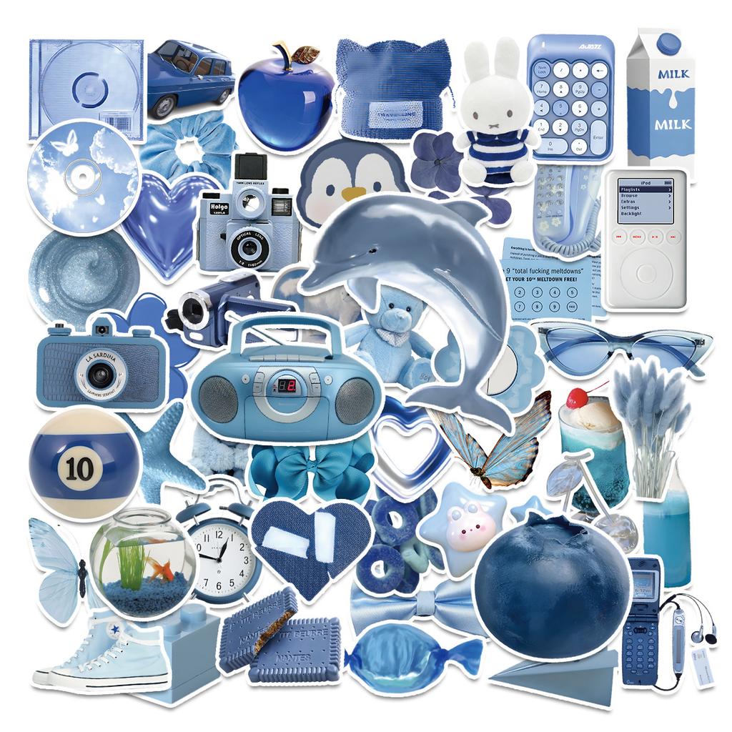 50 Cute Wind Blue INS Wind Graffiti Stickers Water Cup Mobile Phone Waterproof Decorative Stickers Children's Stickers