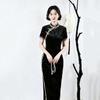 Black velvet national style new Chinese style Suzhou long autumn cheongsam improved young women's high sense daily wear