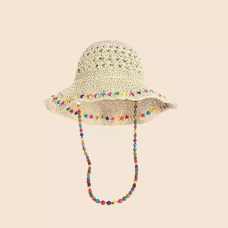 Flat-top straw hat women's straw top hat, new summer big-brimmed sun hat, seaside vacation sun hat