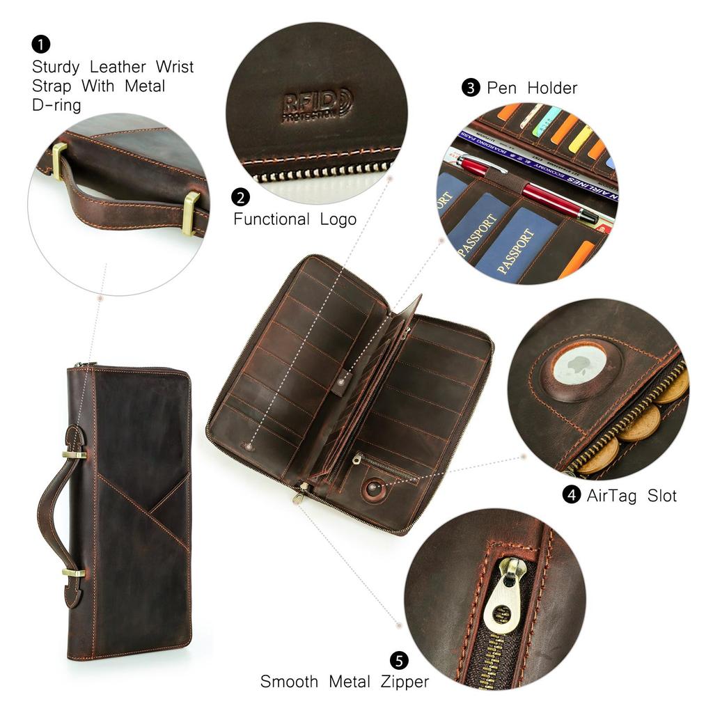 CONTACT'S Genuine Leather Men Handbag Passport Cover Card Holder Pen Slot Family Travel Passport Clutch Bag