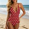 Women’s Swimsuit Deep V Neck Polka Dot Print Adjustable Strap Backless Bathing Suit for Beach Pool