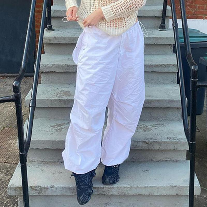 Women Casual Baggy Wide Leg Sweatpants Fashion Vintage Chic Solid Drawstring Trousers Y2K Loose Streetwear Joggers Cargo Pants