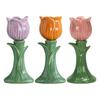 Portavelas Tulipán Estilo Nórdico Diseño Simple Portavelas Hecho a Mano con Forma de Flor Creativo Decorativo Cerámica Soporte para Velas Tulipán