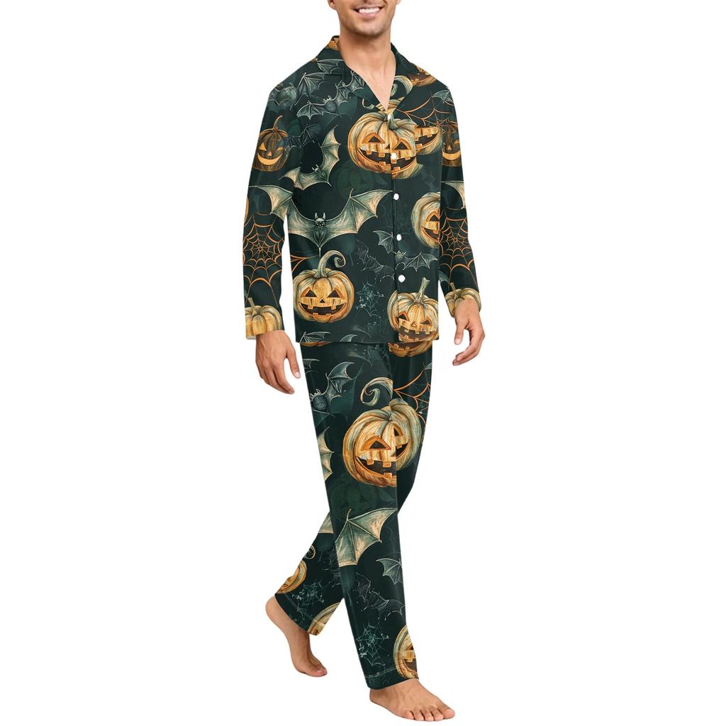 Herren Langarm Button-Down Pyjama-Set Weiche Nachtwäsche für Komfort zu Hause