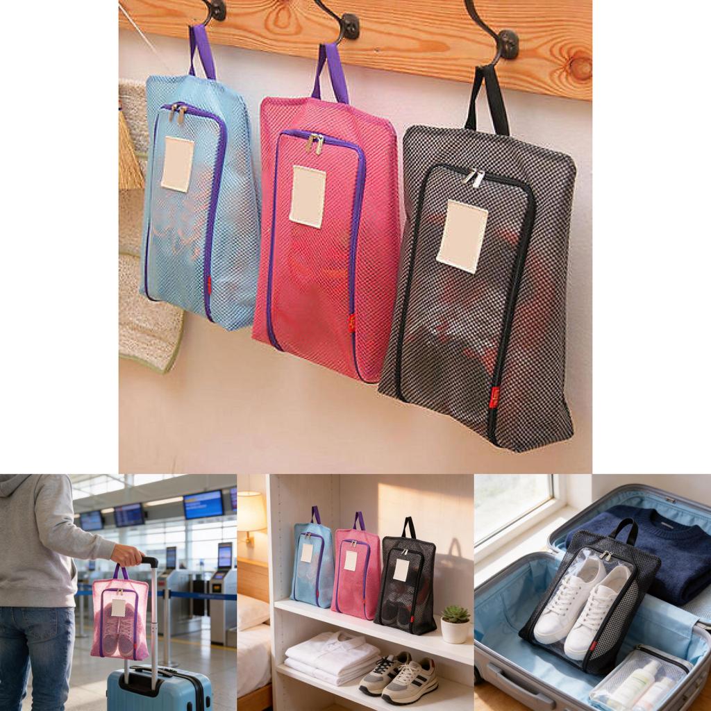 Mesh Shoe Storage Bag With Zipper And Handle For Travel And Sports Activities