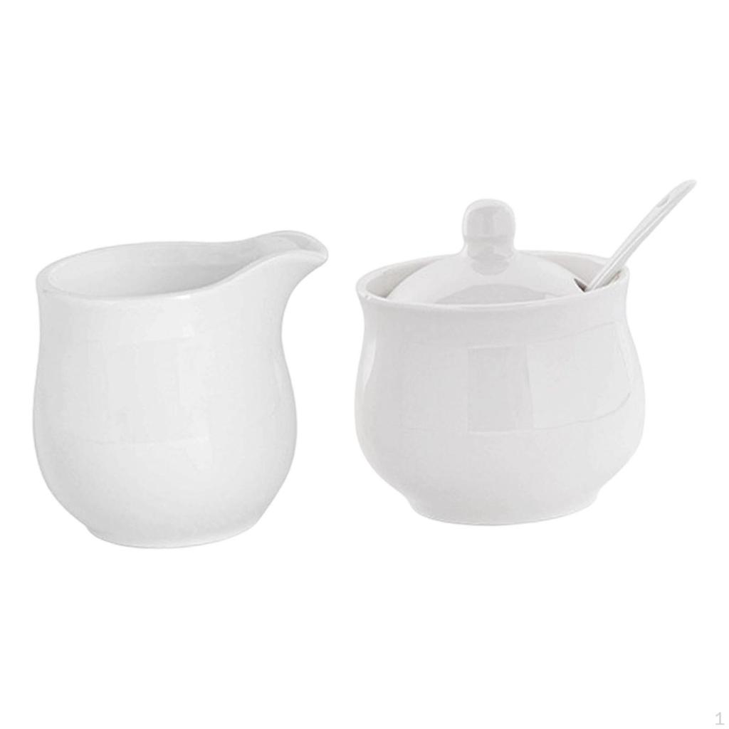 Set in Ceramica per Zucchero e Panna, con Coperchio e Cucchiaino, Premium, Elegante Pratico Caffè