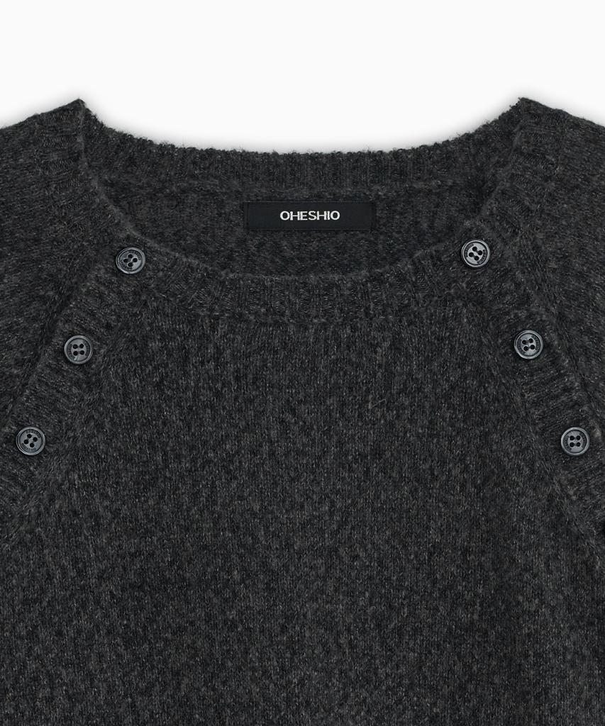 OHESHIO Button Detail Raglan Knit, Charcoal