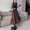 WTEMPO Vintage Corduroy Skirt Autumn Winter High Waist Midi Swing Skirt Women's A Line Dress