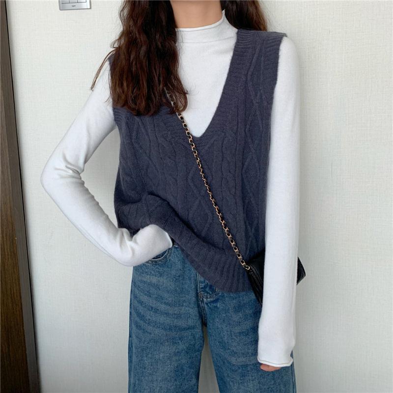 Sweater Vests Warm Sleeveless V-neck Knitted Sweaters Waistcoat Women's Autumn Winter Casual Loose Solid Jumpers Outwear