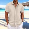 Herren Gestreiftes Baumwoll-Leinen Kurzarm Jacquard Freizeit Hemd