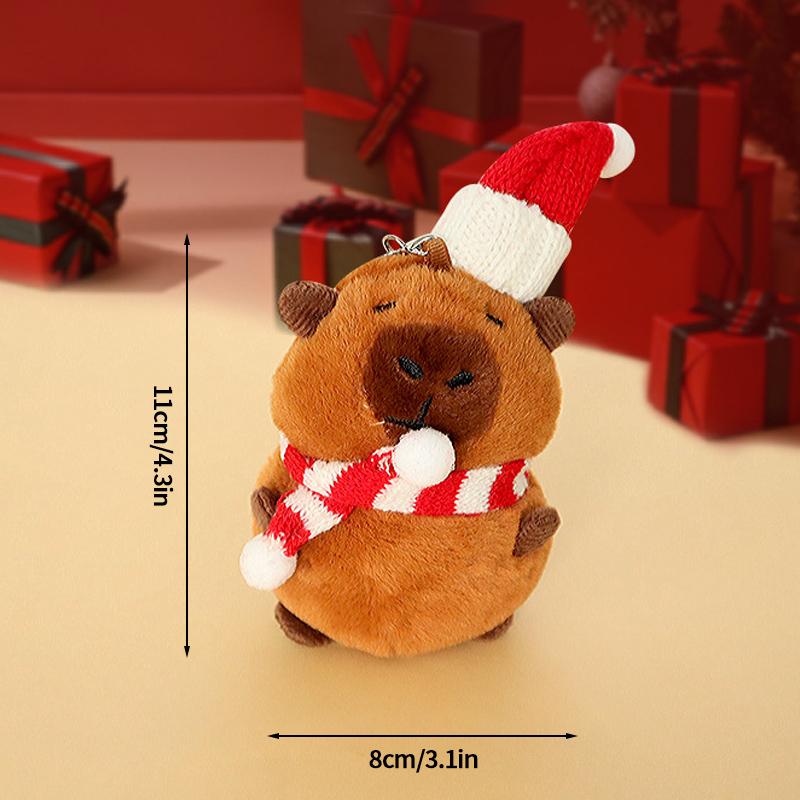 Capybara Christmas Keychain Cute Red Scarf Bear Doll Keyring Hanging Mobile Phones Bag Pendant Christmas Party Small Gifts Decor