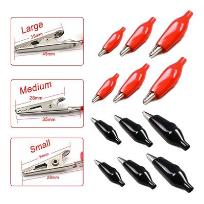 Black Red Soft Plastic Coated Testing Probe Mini Alligator Test Clips 10Pcs Metal Alligator Clip Crocodile Electrical Clamp