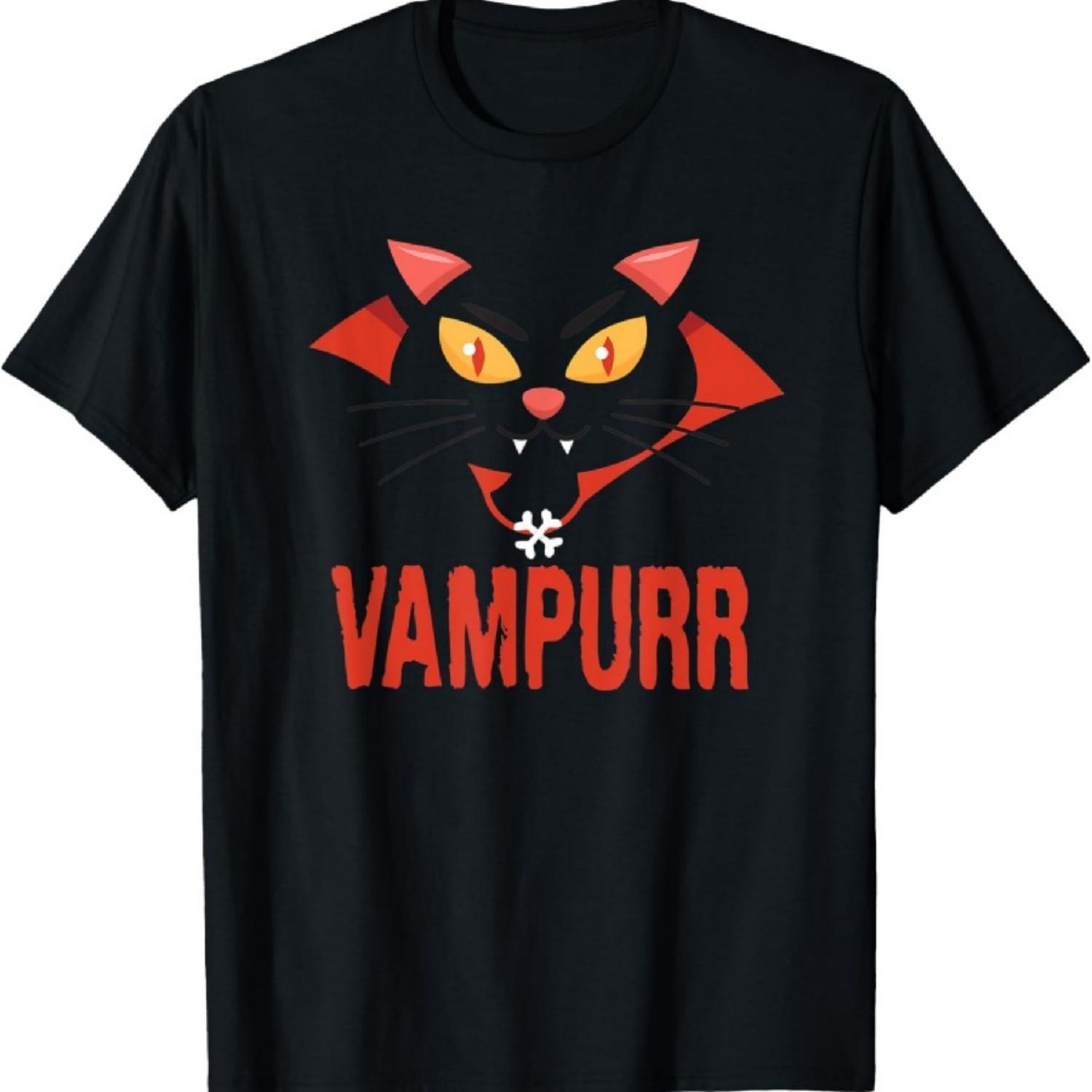Вампурр Кот Смешной Хэллоуин Костюм Котёнок Вампир Дракула Футболка S
