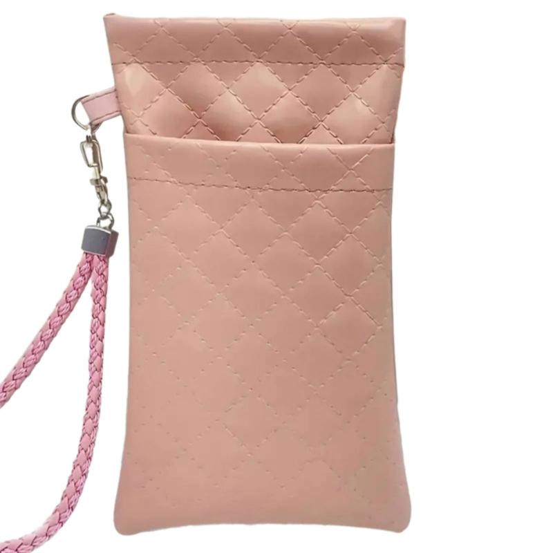 Double Compartment Eyeglass Organizers With Squeeze Top Closure And Strap For Women Multiple Color Option