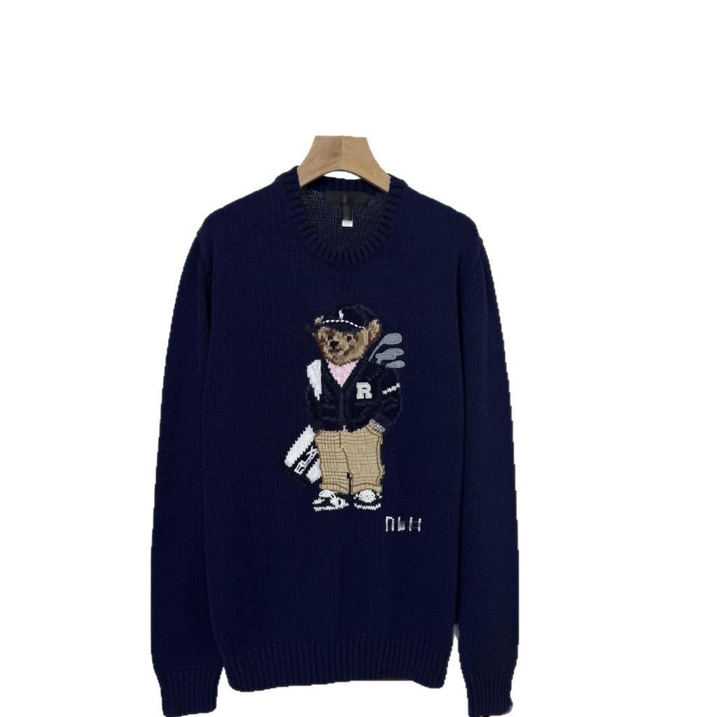 Little Bear Autumn/Winter Men's Pure Cotton Embroidered Round Neck Sweater