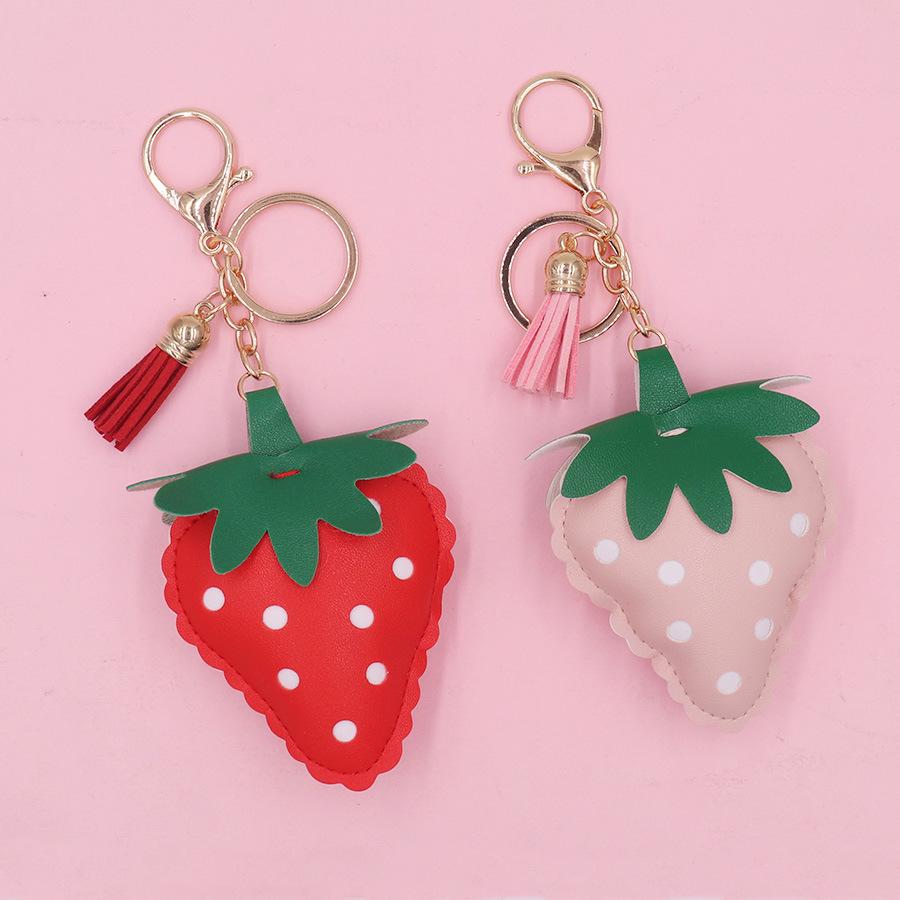Strawberry Leather Keychain: Cotton-Filled Car Keychain, Bag Pendant, Phone Case & Earphone Accessory