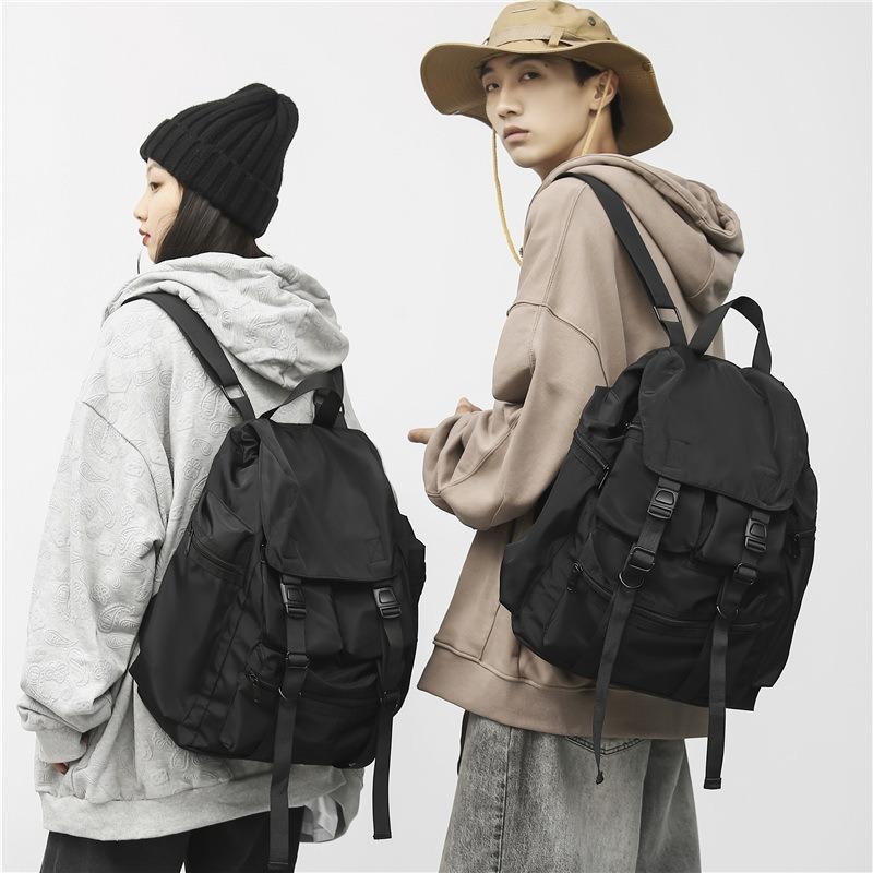 Large capacity tooling style high school student schoolbag men's new fashion casual solid color backpack