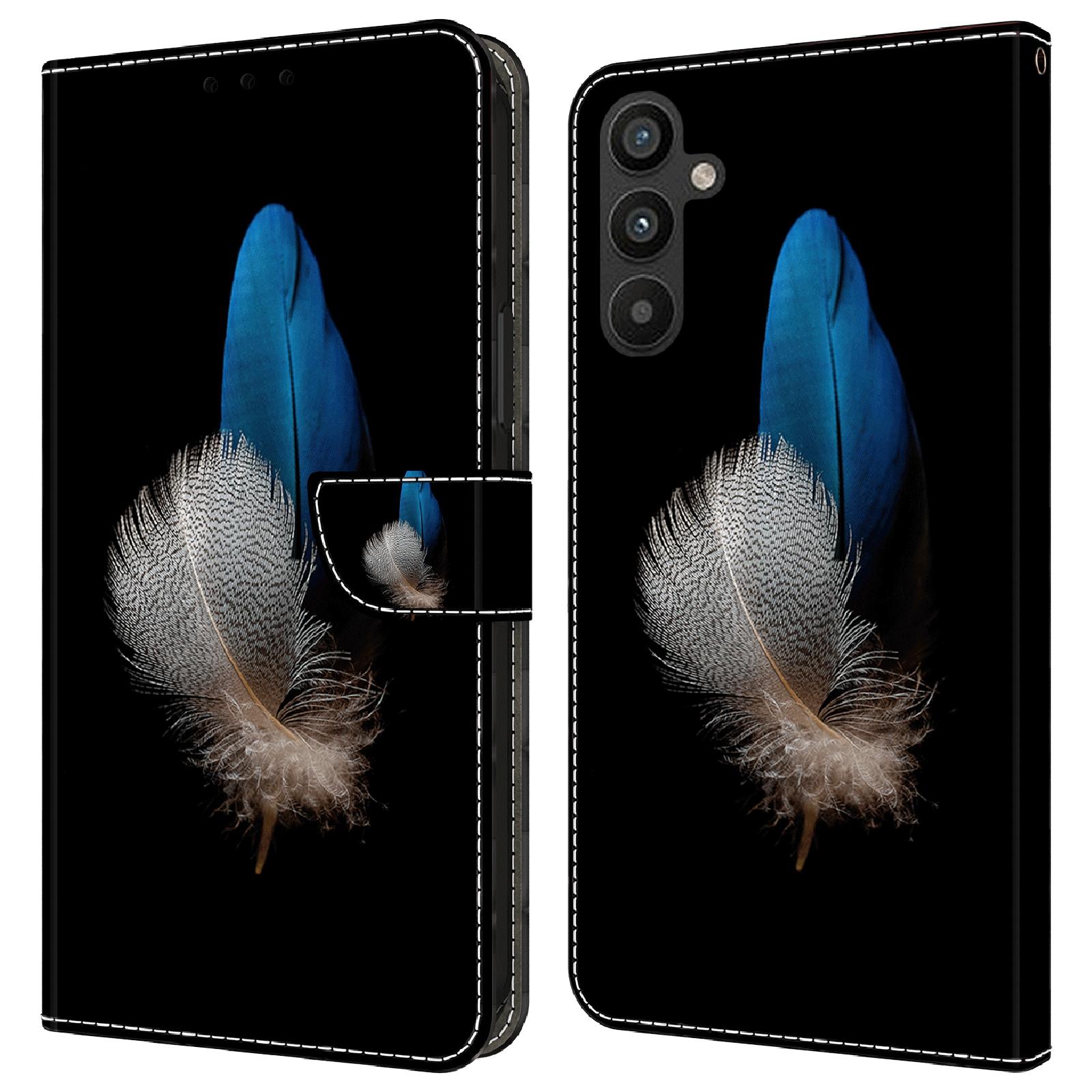 

For Samsung Galaxy A34 5G Flip Protective Case 3D Pattern Printed PU Leather Stand Wallet Phone Cover Two Feathers
