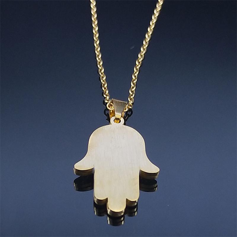 Collier Oeil Grec Main de Fatima pour Femmes Hommes Acier Inoxydable Chaîne de Protection Oeil Bleu Maléfique Turc Bijoux Islamiques N8041S01
