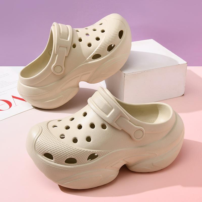 

Толстоподошвенные увеличивающие рост туфли-дырки популярные женские уличные офисные нескользящие дышащие с закрытым носком полушлепанцы на высоком каблуке из ЭВА 39-40 хаки