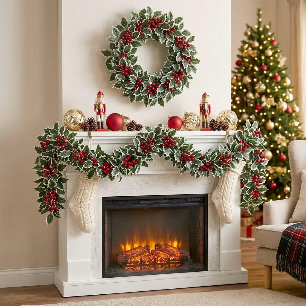 Artificial Red Berry Christmas Wreath & Greenery Ornaments for Home Decor
