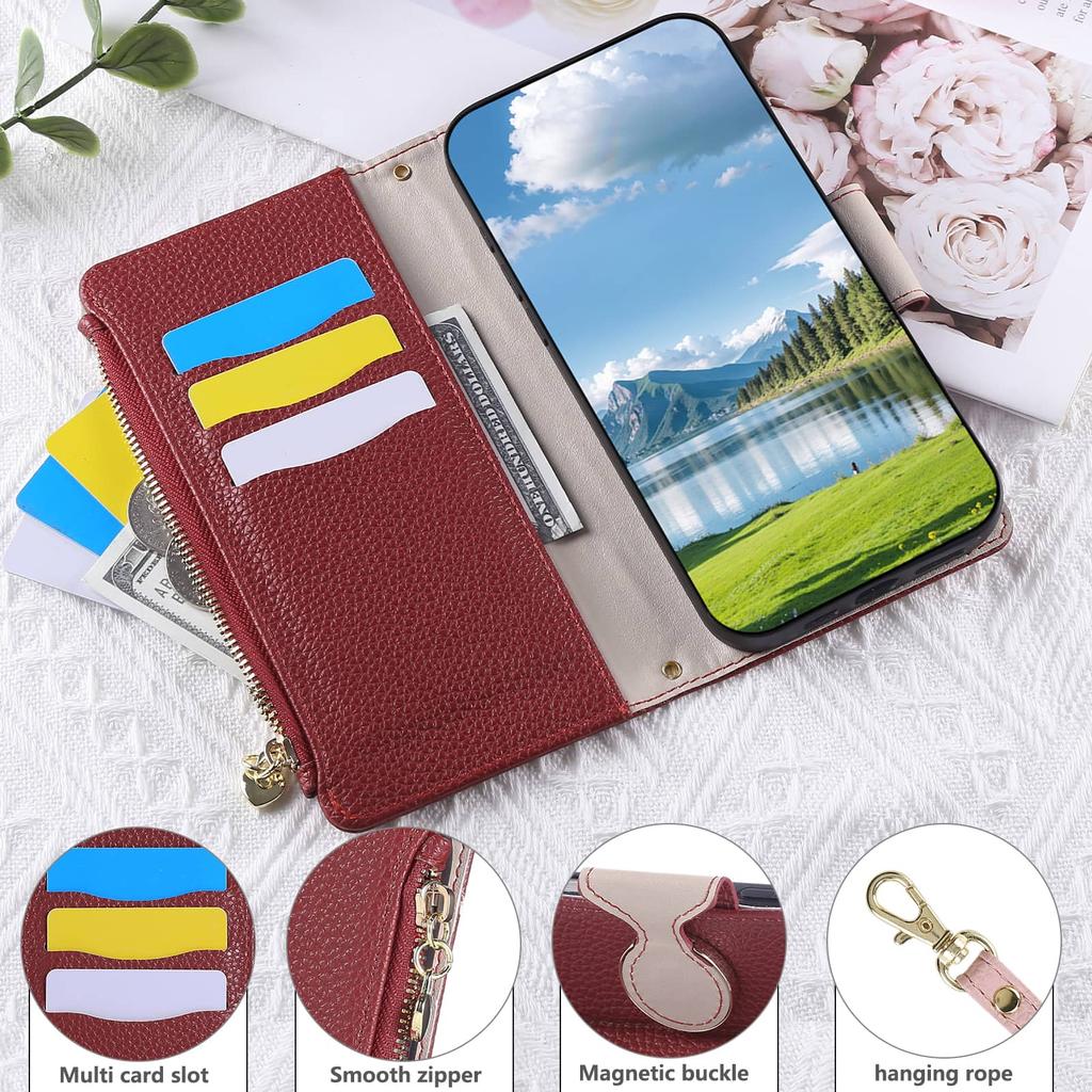 For Samsung Galaxy A25 A24 A23 A22 A21S A16 A15 A14 A13 A12 A06 A05 Wallet Case Crossbody Strap Card Holder Magnetic Snap Cover