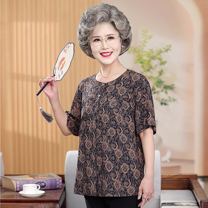

Elderly Women s Cotton Silk Short-Sleeve T-Shirt - Summer Top for Grandma, Mom, Wife XL (100-110 jin)