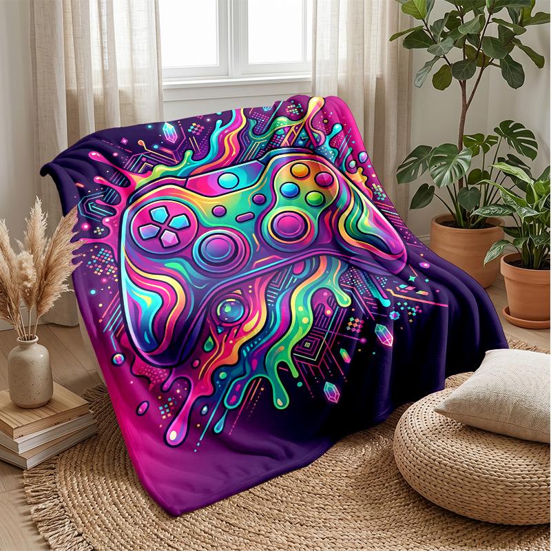 Vibrant Game Pad Art Theme Blanket Lightweight Warm Flannel Blanket Decorative Throw Blanket for Home Decoration