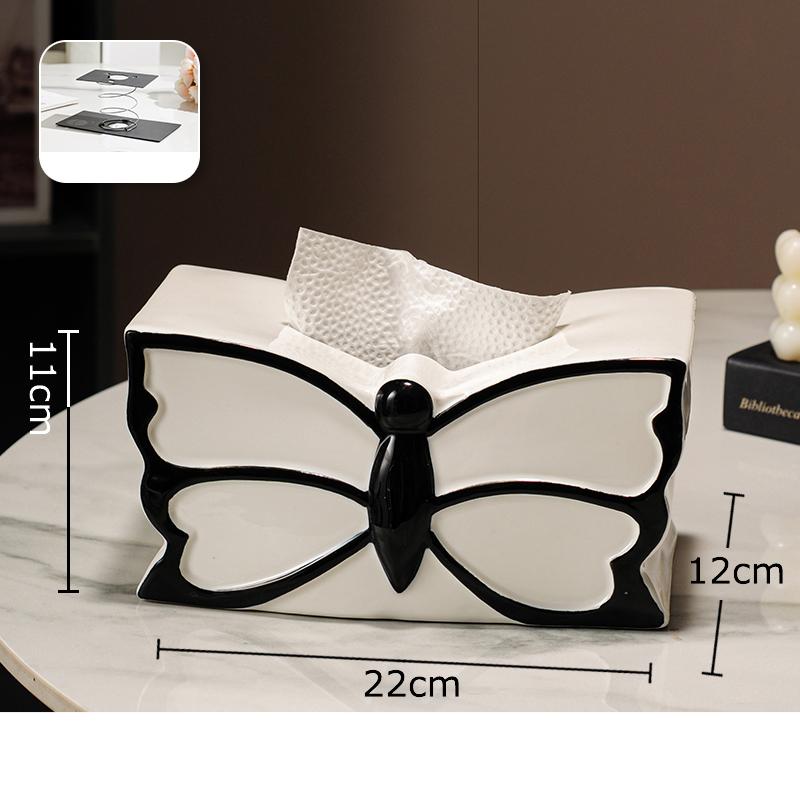 Black and White Butterfly Decorative Tissue Box Coffee Table Desk Decoration Ceramic Tissue Box Bedside Table Paper Towel Case