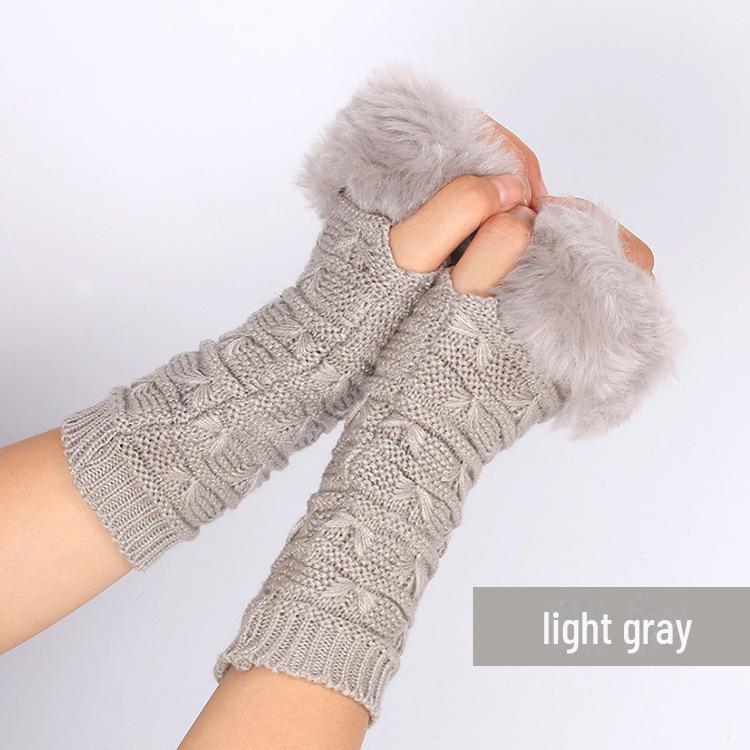 

Новые женские вязаные шерстяные перчатки: Узор «бабочка», фасон «полупальца» для тепла осенью/зимой. One Size светло-серый