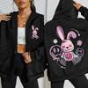 Cute Tags Cartoon Footprints Rabbit Print Women Zipper Hoody Hoodies Autumn Casual Zip-Up Clothes Pocket Hoodie
