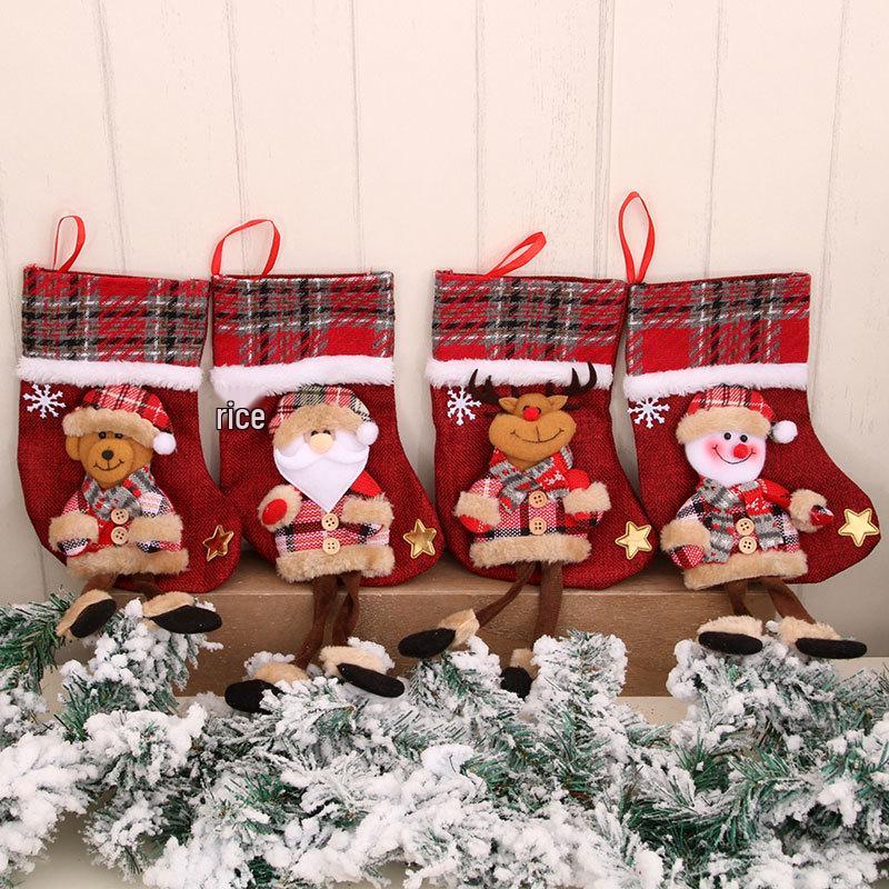 3D Burlap Stocking Ornaments & Plush Doll Toys - Long-Legged Christmas Gift Bags