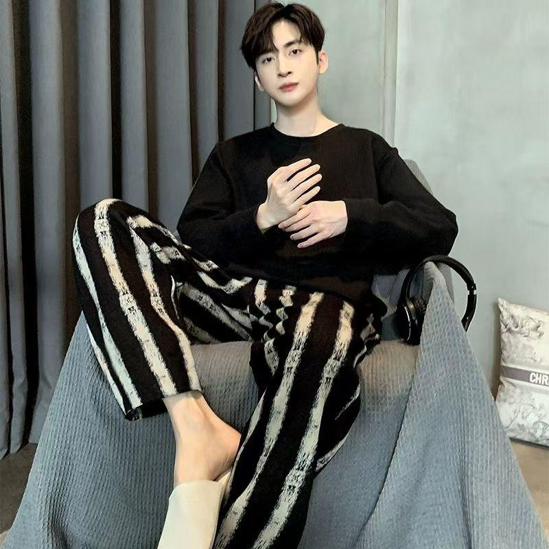 Men's Pajamas Spring and Fall Models Long-Sleeved Homewear Suit Teenage Students Boys Big Boy Casual Pajamas Homewear Suit