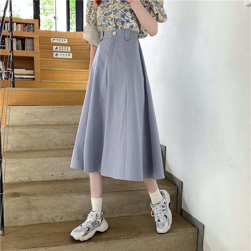 Women's Long Skirts Elastic High Waist Casual Skirt Girl's Spring Summer Solid Color A-line Skirts All-match Hot Pleated Skirt