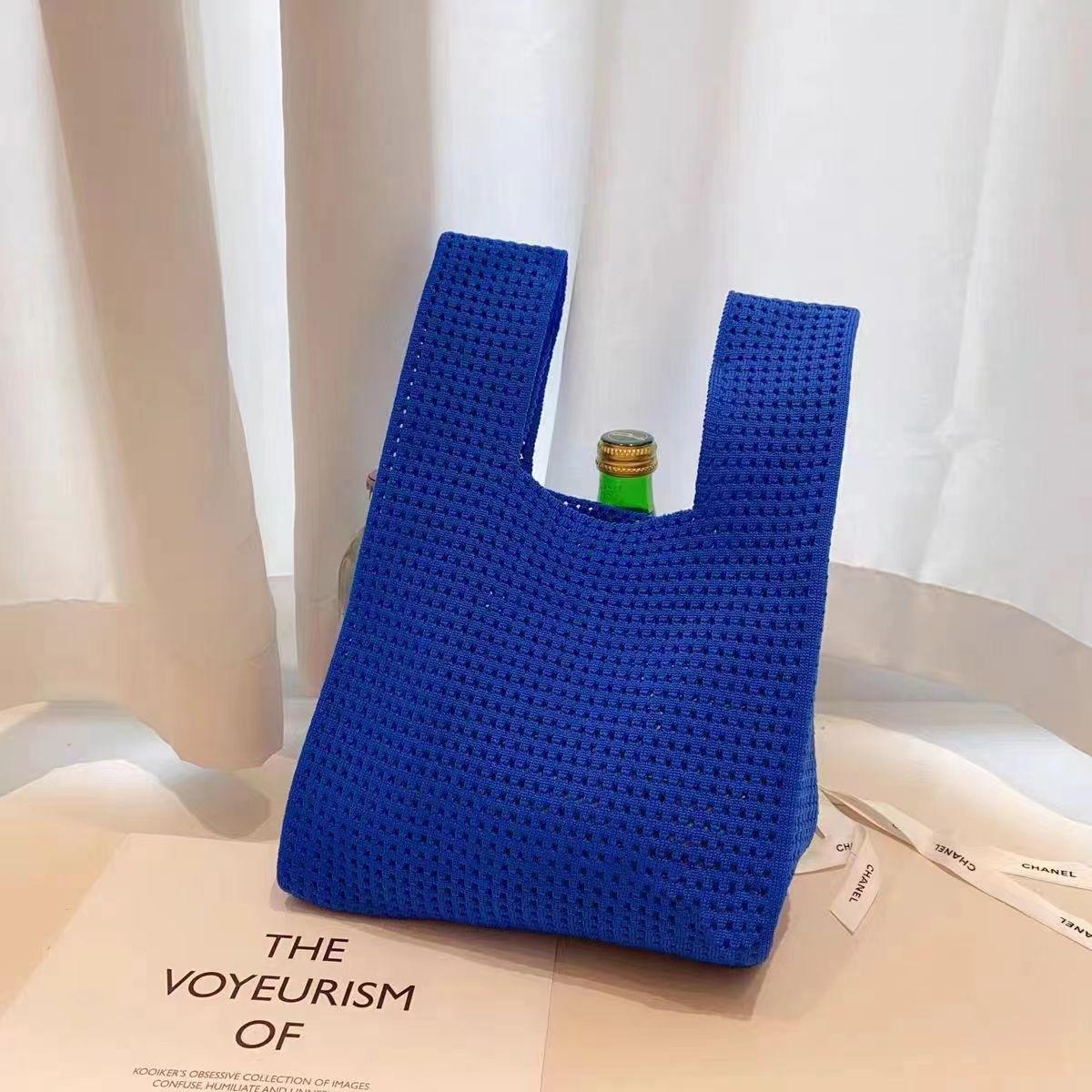 

Сумка женская мини-сумка с узлом на запястье женская повседневная цветная широкая полосатая клетчатая сумка-тоут многоразовая сумка для покупок 1pc синий