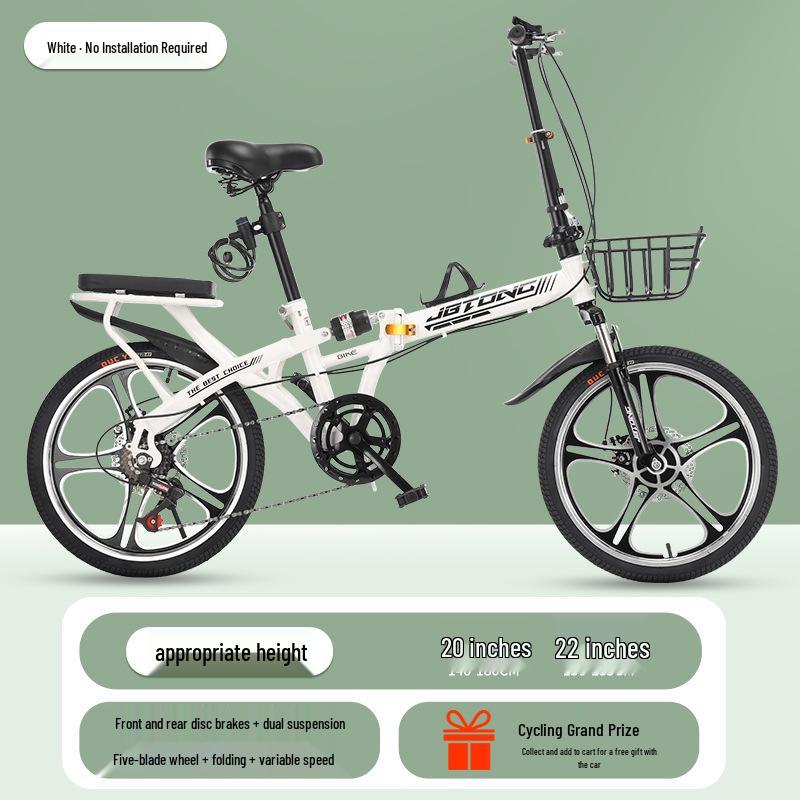 Portable Folding Bicycle for Men, Women, and Students – 20/22-inch, Variable Speed, Disc Brakes, No Installation Needed
