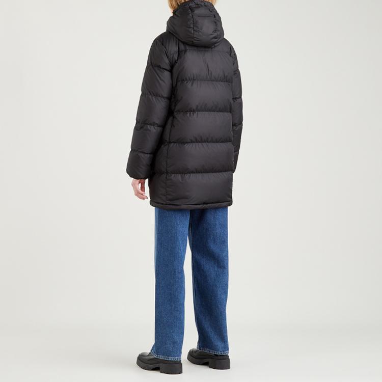 Levis Solid Color Hooded Long Sleeve Drawstring Down Jacket Women outerwear Black A0683-0000