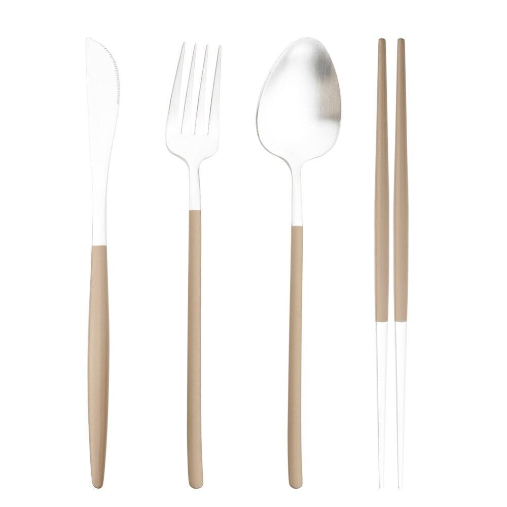 4/8/12/16 Pcs Gold 18/10 Stainless Steel Cutlery Flatware Set Matte Dinnerware Set Knives Fork Spoons Chopsticks Tableware Set