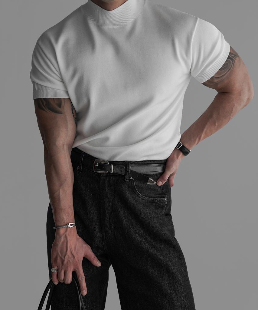 Baulopeulodeogteu Soft Mock Turtleneck Short Sleeve Knit [Ivory]