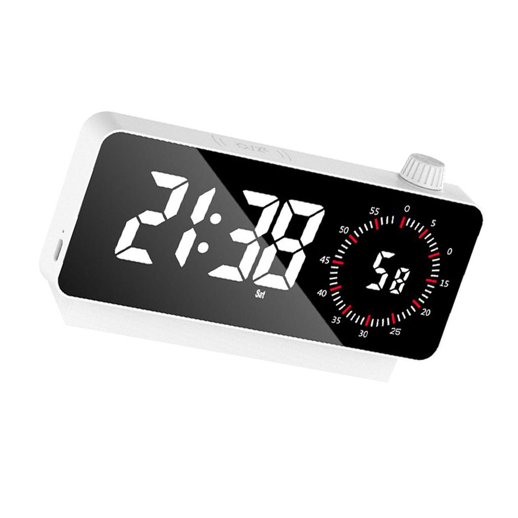 LED Digital Alarm Clock Portable Mirror for Table Home Decoration White