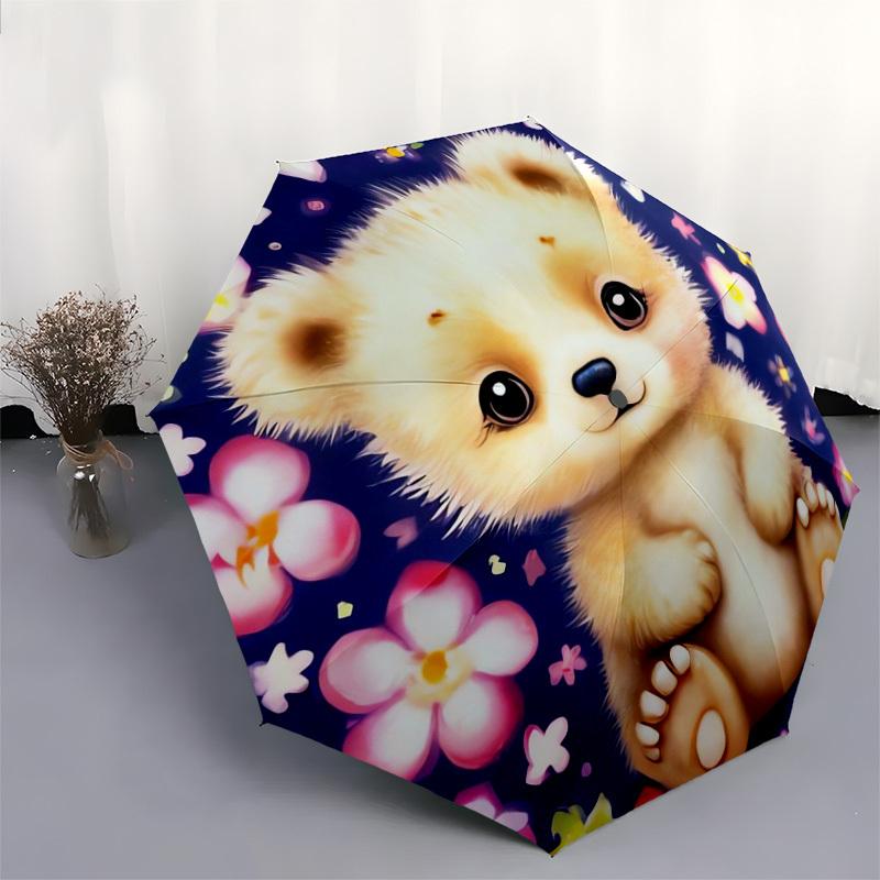 1pc Cute Lion Cub with Flowers Umbrella with Plastic Handle,Suitable for All Seasons Home Travel Outdoor UmbrellaDD409