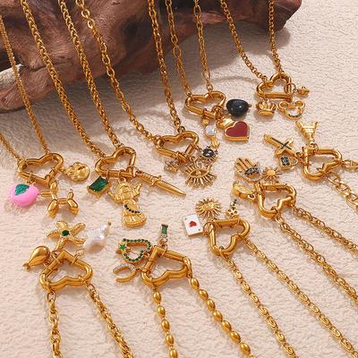 Edelstahl Europäischer und Amerikanischer Mehrerelemente Anhänger DIY Halskette Herzförmiger Anhänger 18K Gold plattiert Öltropfen Anhänger Halskette